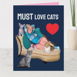 TARJETA MUJER RETRO (AMA DE CASA) GATA DÍA DE SAN VALENTÍN