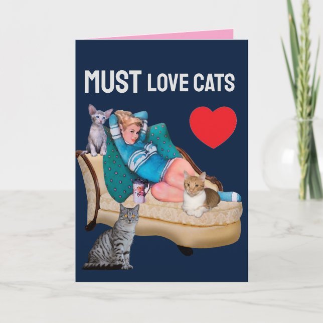 TARJETA MUJER RETRO (AMA DE CASA) GATO DÍA DE SAN VALENTÍN (Anverso)