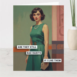 Tarjeta Mujer retro con malos hábitos