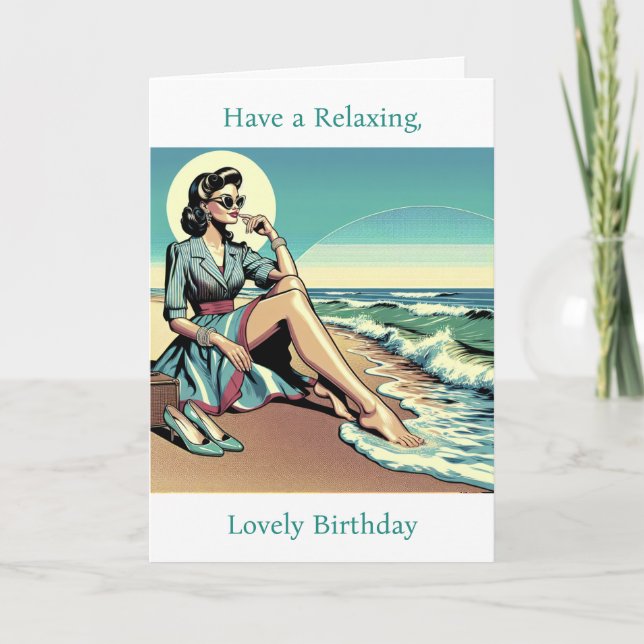 Tarjeta Mujer retro de los años 50 | Disfrutar del verano  (Anverso)