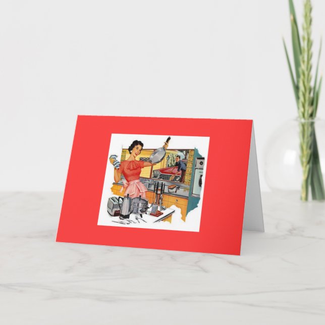Tarjeta Mujer retro en cocina (Anverso)