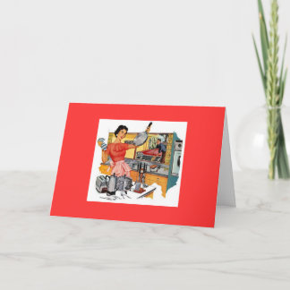 Tarjeta Mujer retro en cocina