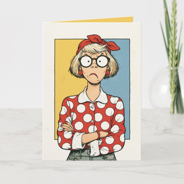 Tarjeta Mujer Retro Gruñona con Lunares (Anverso)