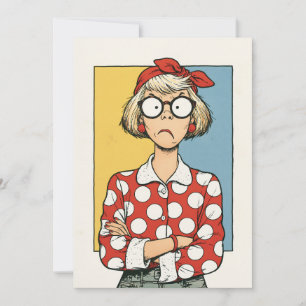 Tarjeta Mujer Retro Gruñona con Lunares