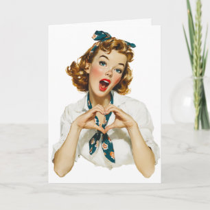 Tarjeta Mujer Retro Haciendo un Gestos de Corazón