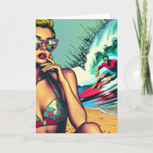 Mujer Retro Rubia Atractiva y Chico Surfista
