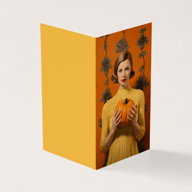 Tarjeta Mujer retro sosteniendo una calabaza (Exterior)