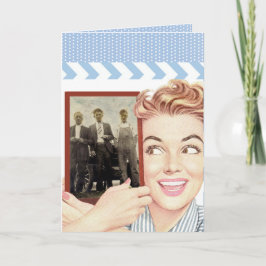 Tarjeta Mujer retro sosteniendo una foto