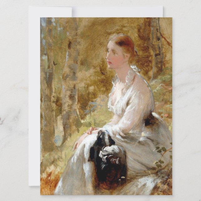 Tarjeta Mujer sentada con un vestido blanco (Belleza elega (Anverso)