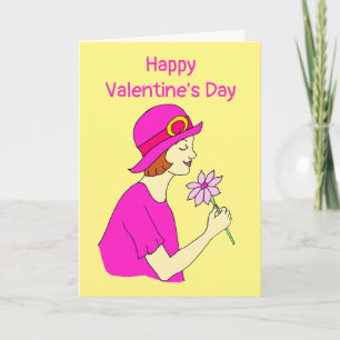 Tarjeta Mujer Sombrero Rosa Día de San Valentín