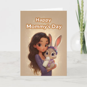 Tarjeta Mujer sosteniendo un adorable conejito bebé para e