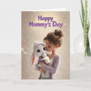 Tarjeta Mujer sosteniendo un conejito bebé: Feliz Día de l