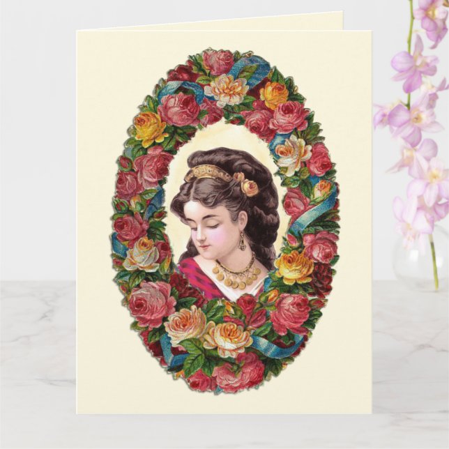 Tarjeta Mujer victoriana dentro de la guirnalda Rosa multi (Orquídea)