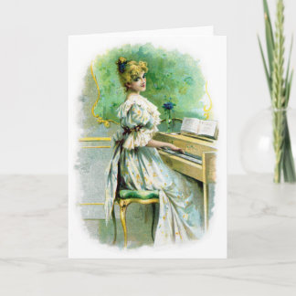 Tarjeta Mujer victoriana jugando al piano