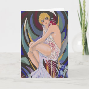 Tarjeta Mujer Vintage Art Deco con Cortinas de S. Chompre