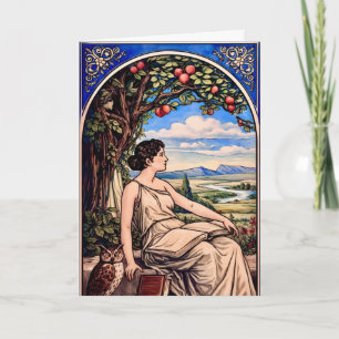 Tarjeta Mujer Vintage Art Nouveau Leyendo Bajo un Árbol