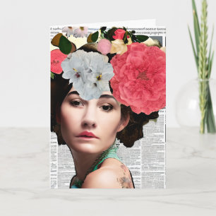 Tarjeta Mujer Vintage Collage de Papel Amistad Divertida