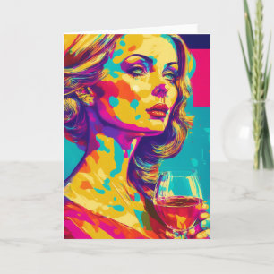 Tarjeta Mujer Vintage Sosteniendo una Copa de Vino Arte Ab