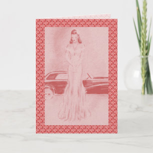 Tarjeta Mujer y automóvil retro de los años 1940