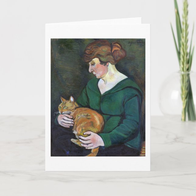 Tarjeta Mujer y gato, Suzanne Valadon (Anverso)