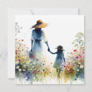Tarjeta Mujer y niño con flores Floral Día de la Madre