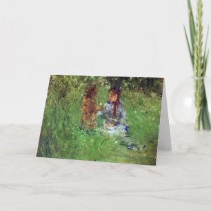 Tarjeta Mujer y niño en jardín en Bougival por Morisot