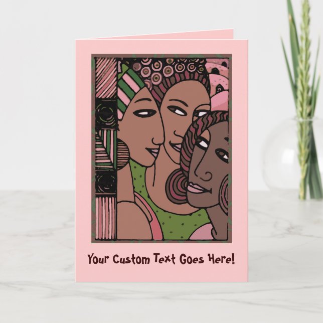 Tarjeta Mujeres afroamericanas rosas y verdes (Anverso)