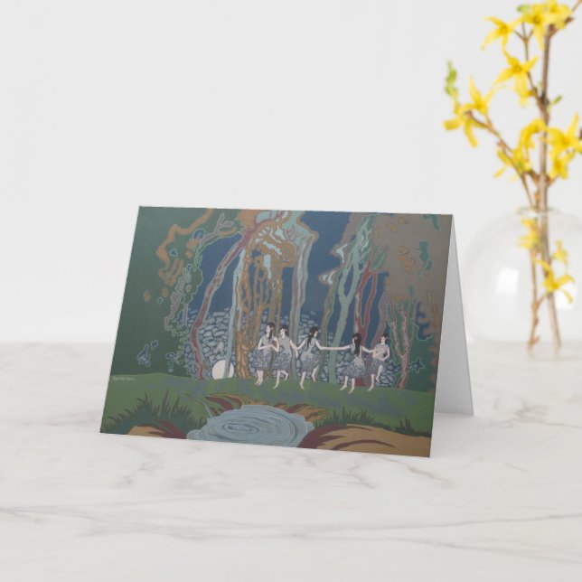 Tarjeta Mujeres bailando con la luna (flor amarilla)