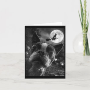 Tarjeta Mujeres Boston Terrier Selfie Luna Llena Volando