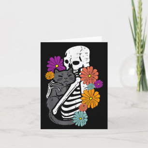 Tarjeta Mujeres de Halloween flores gato negro abrazando e