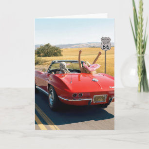 Tarjeta Mujeres en su cumpleaños en un Corvette Rojo 1966