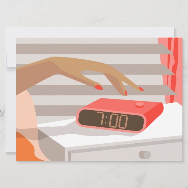 Tarjeta Mujeres presionando con la mano el botón de snooze (Anverso)