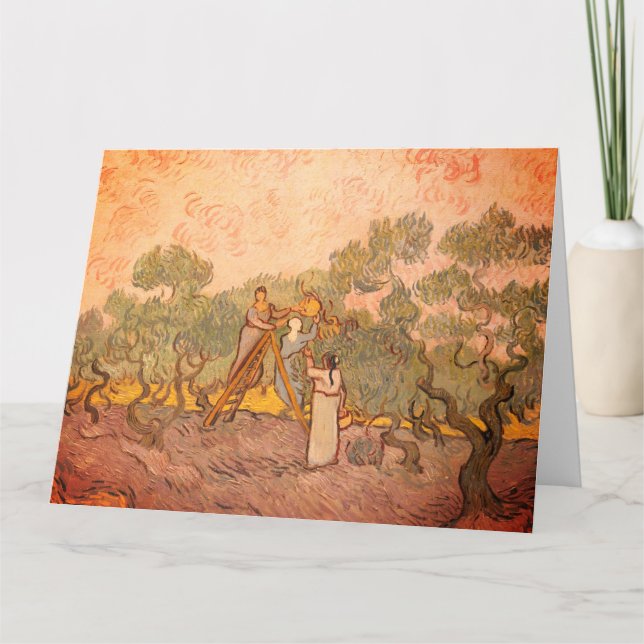 Tarjeta Mujeres recogiendo aceitunas por van Gogh: Grande, (Anverso)