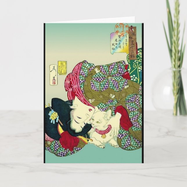 Tarjeta Mujeres y gatos japoneses (Anverso)