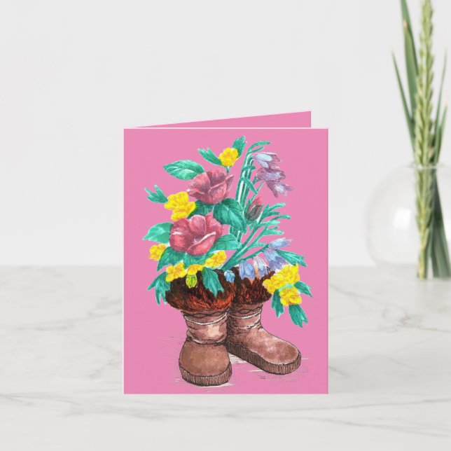 Tarjeta Mukluks con flores Diseño de acuarela Gracias (Anverso)