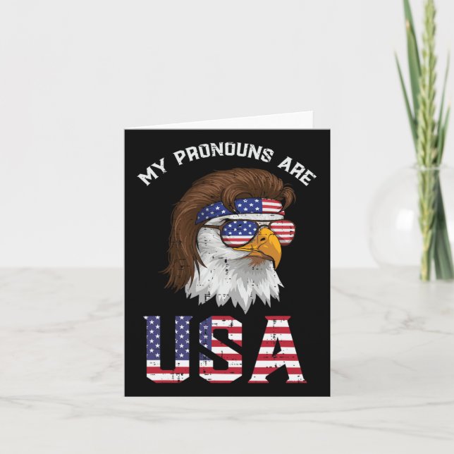 Tarjeta Mullet Eagle My Pronouns Eeuu 4 De Julio Hombres M (Anverso)
