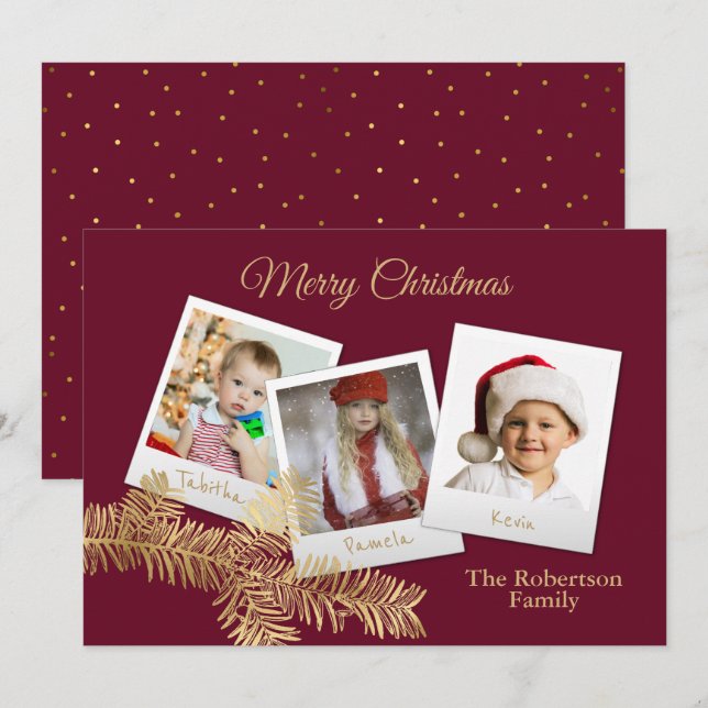 Tarjeta multifoto para Navidades de Winter Pine (Anverso / Reverso)