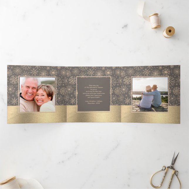 Tarjeta multifoto triple Fold de Mocha Gold Holida (Interior)