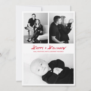 Tarjeta multifotografía de mano con letras Happy +