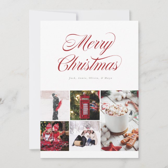 Tarjeta multifotográfica de vacaciones rojas cursi (Anverso)