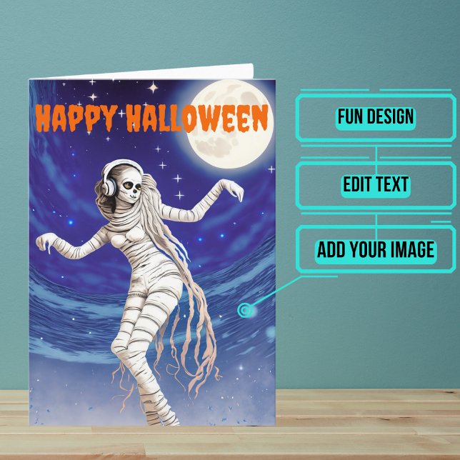 Tarjeta Mummy bailando para envolver la música Halloween (Send a special greeting to a friend at Halloween with this fun card.)