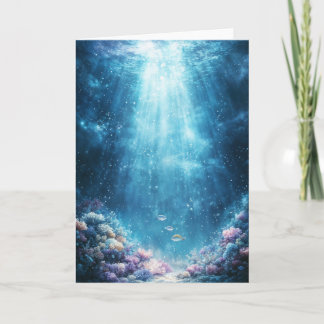Tarjeta Mundo de Coral Iluminado por el Sol con Peces Trop
