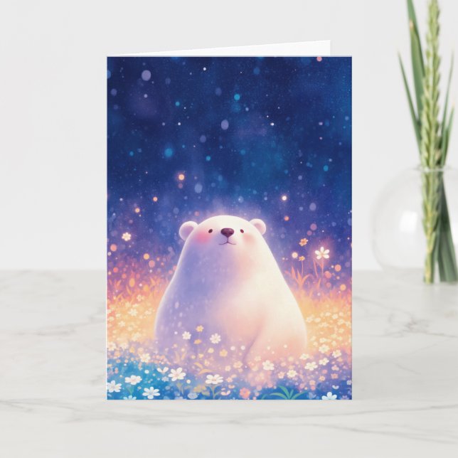 Tarjeta Mundo de flores de oso polar (Anverso)