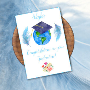 Tarjeta Mundo De Las Acuarelas Con Capuchón De Graduación 