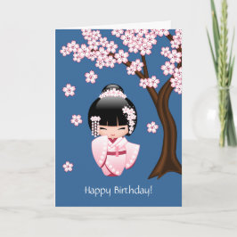 Tarjeta Muñeca blanca de Kokeshi del kimono - cumpleaños