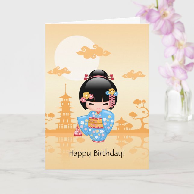 Tarjeta Muñeca de Maiko Kokeshi - cumpleaños lindo del (Orquídea)