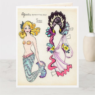 Tarjeta Muñeca de papel Art Deco Aqua Sirena Ropa Victoria