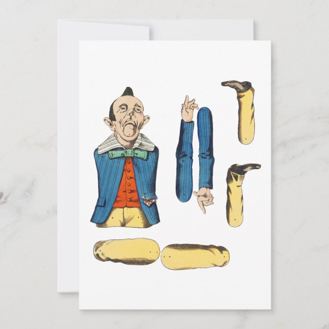 Tarjeta muñeca de papel de anciano extraño cortada (Anverso)