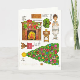 Tarjeta Muñeca de papel de Navidad antigua con gingham lin