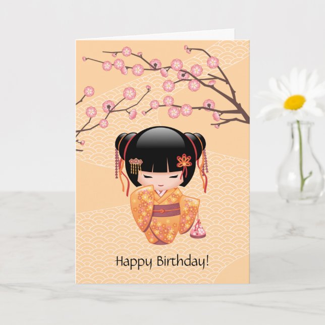 Tarjeta Muñeca de Ume Kokeshi - cumpleaños japonés del (Planta pequeña)